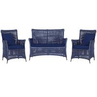 Jogo Sofá E 2 Poltronas Igapó Alumínio Marrom E10 Trama Azul - 1