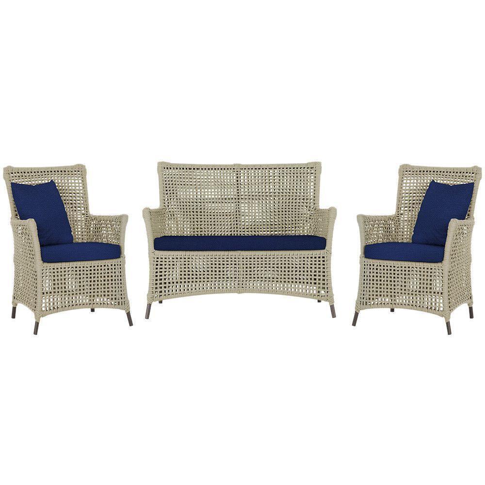 Jogo Sofá E 2 Poltronas Igapó Alumínio Marrom E10 Trama Rami - 1