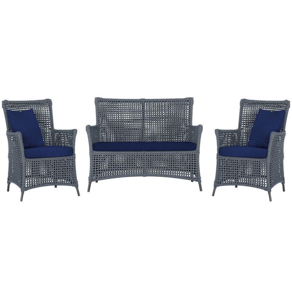 Jogo Sofá E 2 Poltronas Igapó Alumínio Preta E10 Trama Prata - 1