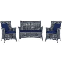 Jogo Sofá E 2 Poltronas Igapó Alumínio Preta E10 Trama Prata - 1