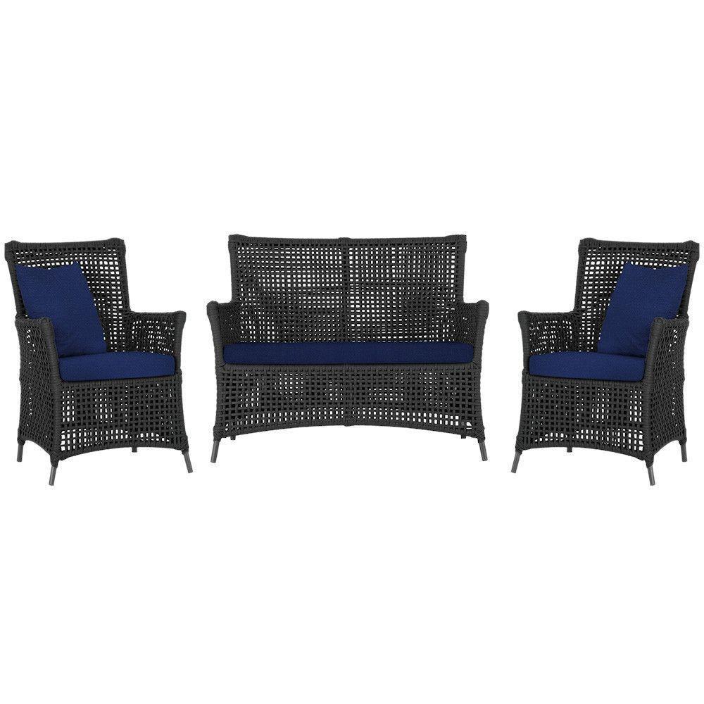 Jogo Sofá E 2 Poltronas Igapó Alumínio Preta E10 Trama Preto - 1