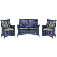 Jogo Sofá E 2 Poltronas Igapó Alumínio Fendi E5 Trama Azul - 1