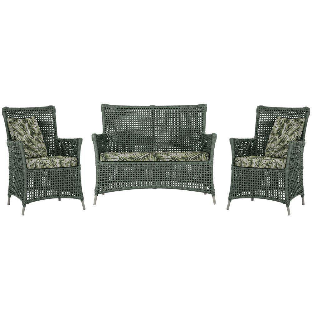 Jogo Sofá E 2 Poltronas Igapó Alumínio Fendi E5 Trama Verde - 1