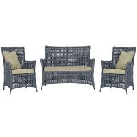 Jogo Sofá E 2 Poltronas Igapó Alumínio Preta E7 Trama Prata - 1