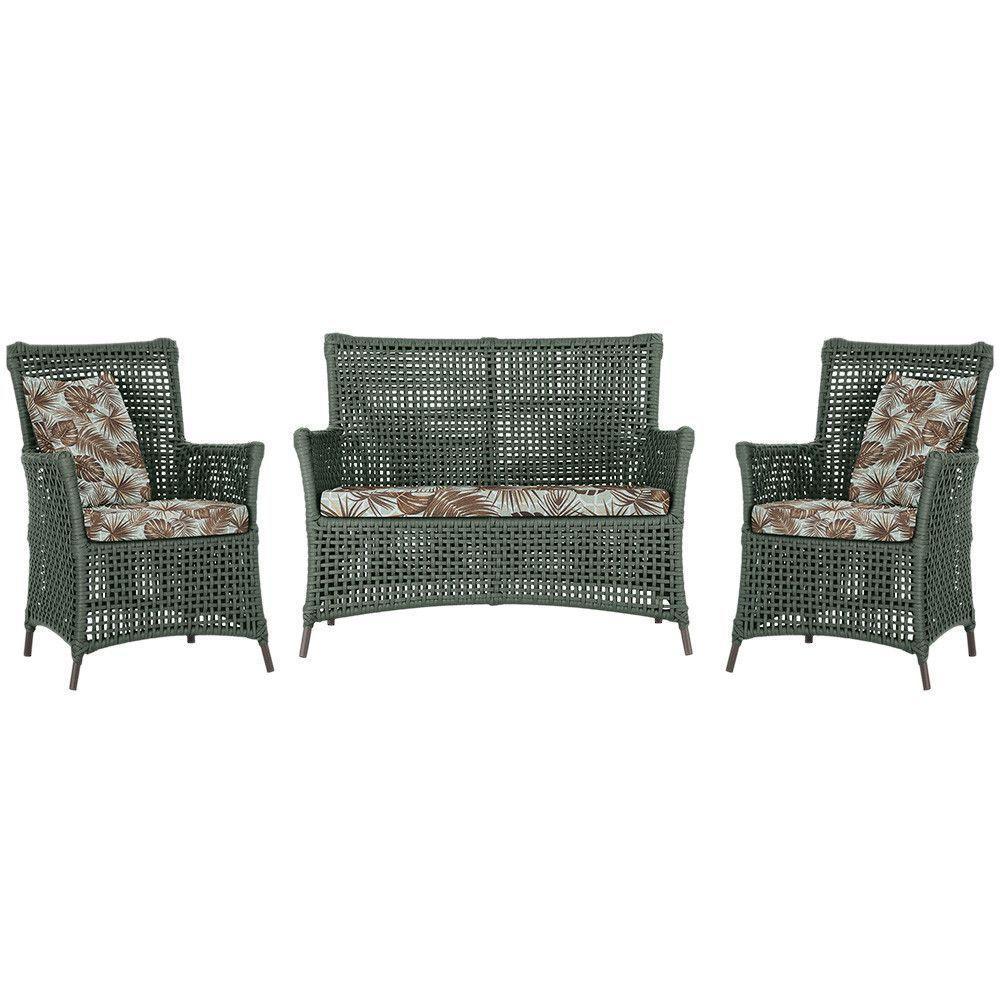 Jogo Sofá E 2 Poltronas Igapó Alumínio Marrom E6 Trama Verde - 1