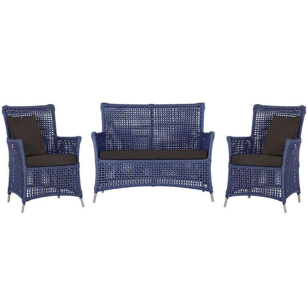 Jogo Sofá E 2 Poltronas Igapó Alumínio Fendi E9 Trama Azul - 1