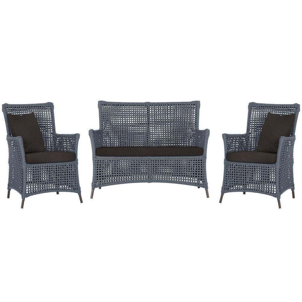 Jogo Sofá E 2 Poltronas Igapó Alumínio Marrom E9 Trama Prata - 1