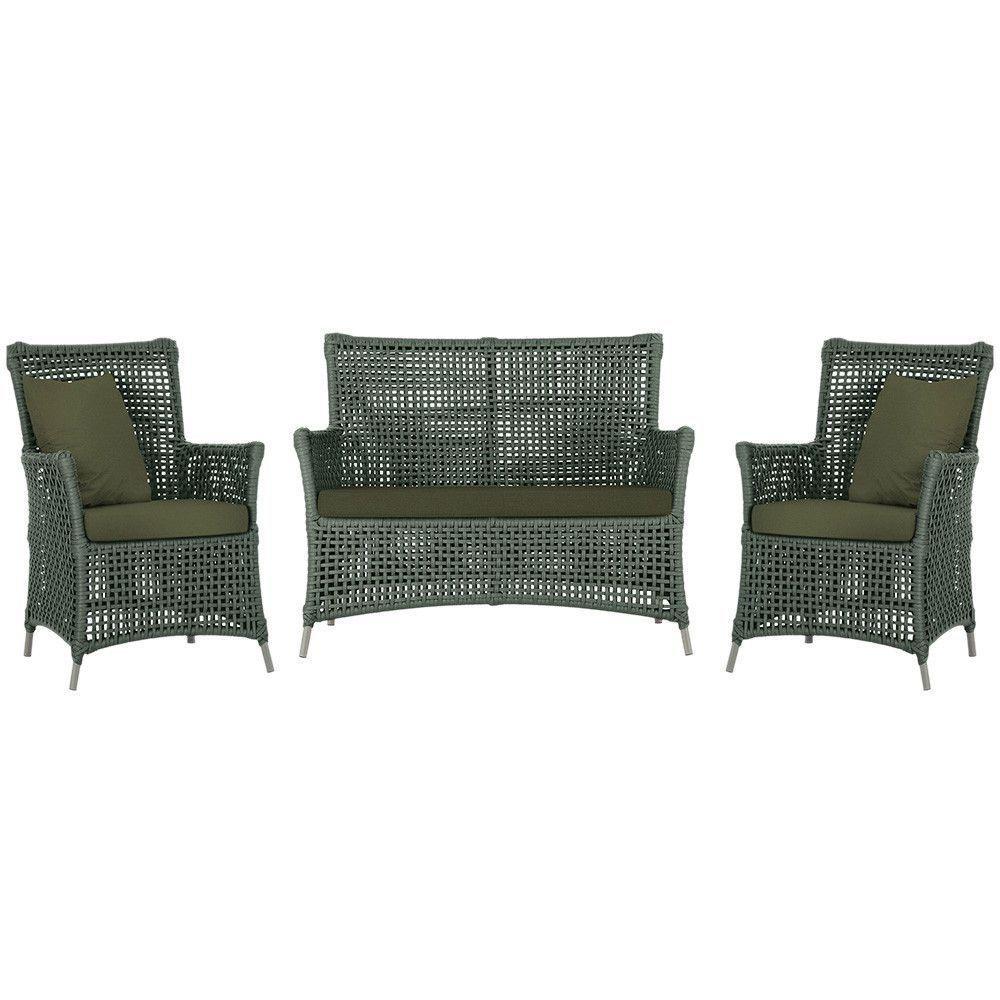 Jogo Sofá E 2 Poltronas Igapó Alumínio Fendi E13 Trama Verde - 1