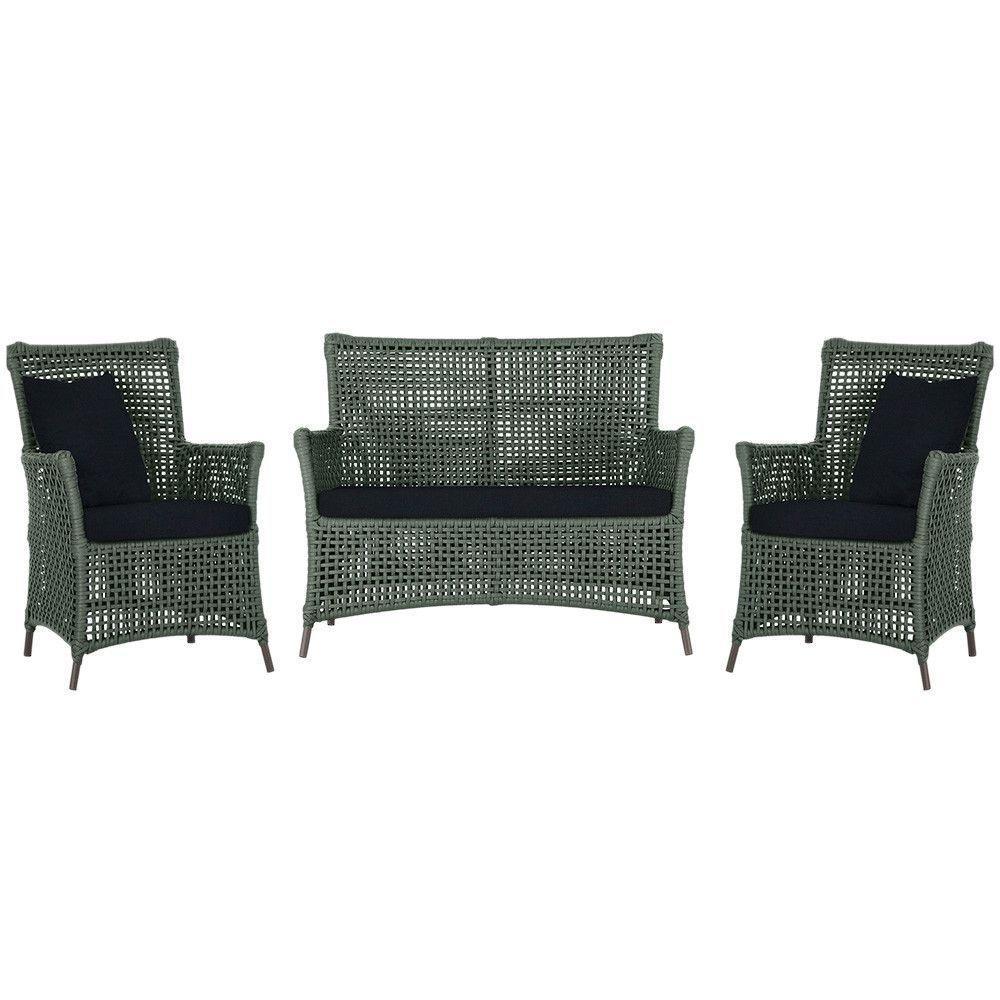 Jogo Sofá E 2 Poltronas Igapó Alumínio Marrom E12 Trama Verde - 1