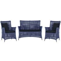 Jogo Sofá E 2 Poltronas Igapó Alumínio Preta E12 Trama Azul - 1