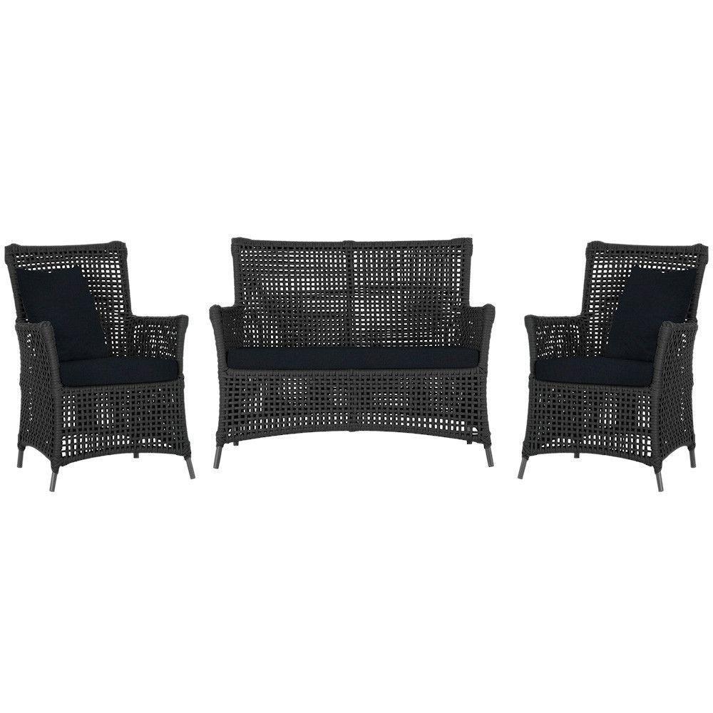 Jogo Sofá E 2 Poltronas Igapó Alumínio Preta E12 Trama Preto - 1