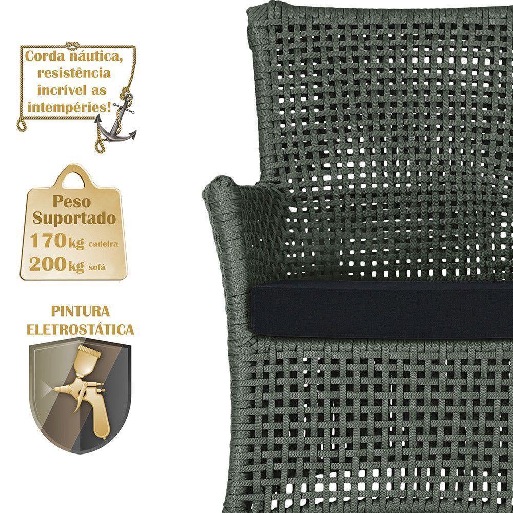 Jogo Sofá E 2 Poltronas Igapó Alumínio Preta E12 Trama Verde - 2