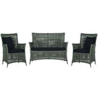 Jogo Sofá E 2 Poltronas Igapó Alumínio Preta E12 Trama Verde - 1