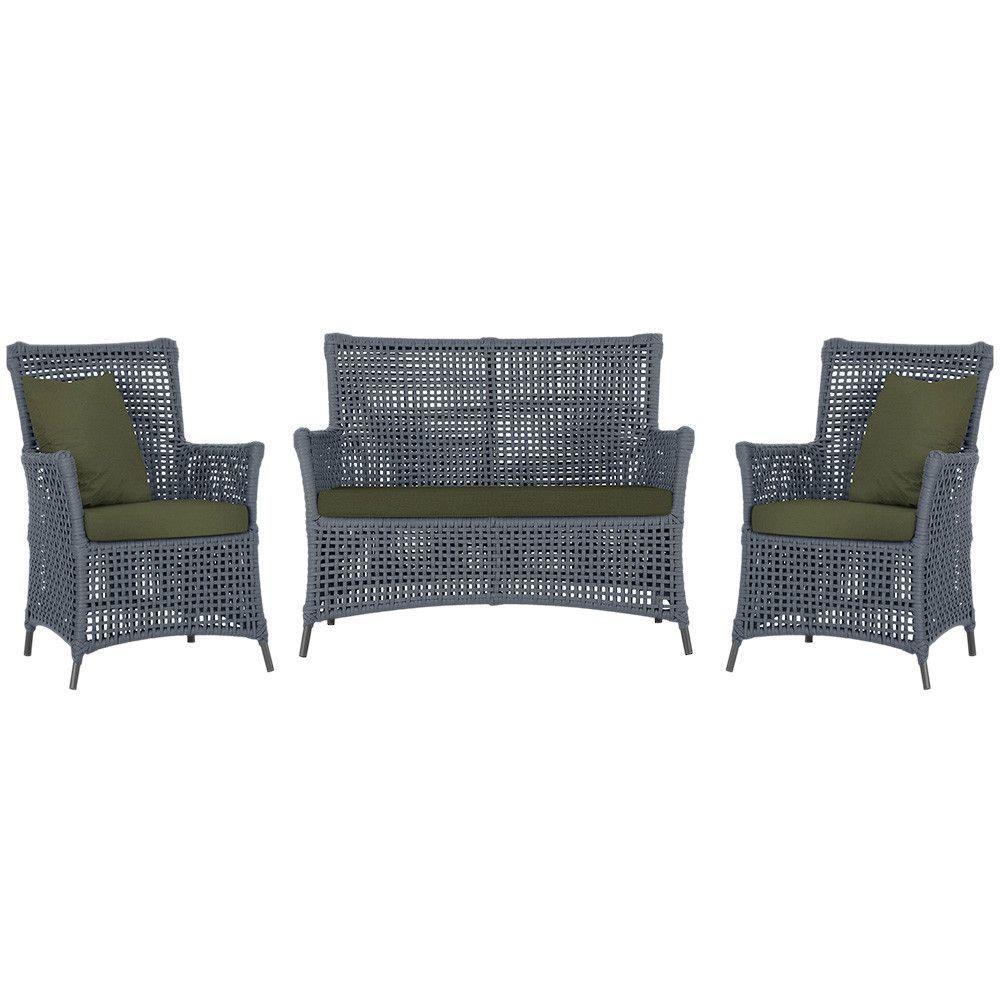 Jogo Sofá E 2 Poltronas Igapó Alumínio Preta E13 Trama Prata - 1