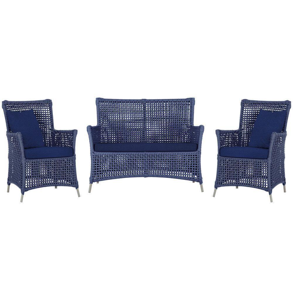 Jogo Sofá E 2 Poltronas Igapó Alumínio Fendi E10 Trama Azul - 1