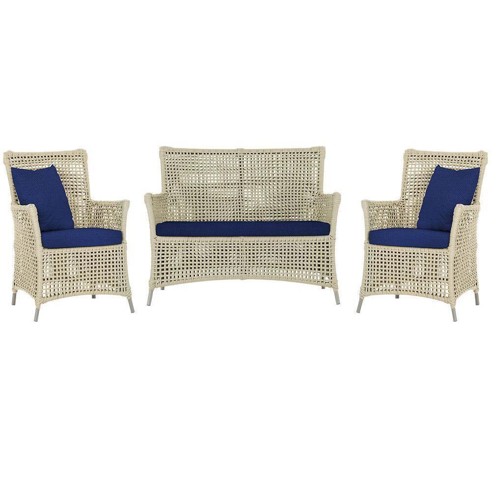 Jogo Sofá E 2 Poltronas Igapó Alumínio Fendi E10 Trama Rami - 1