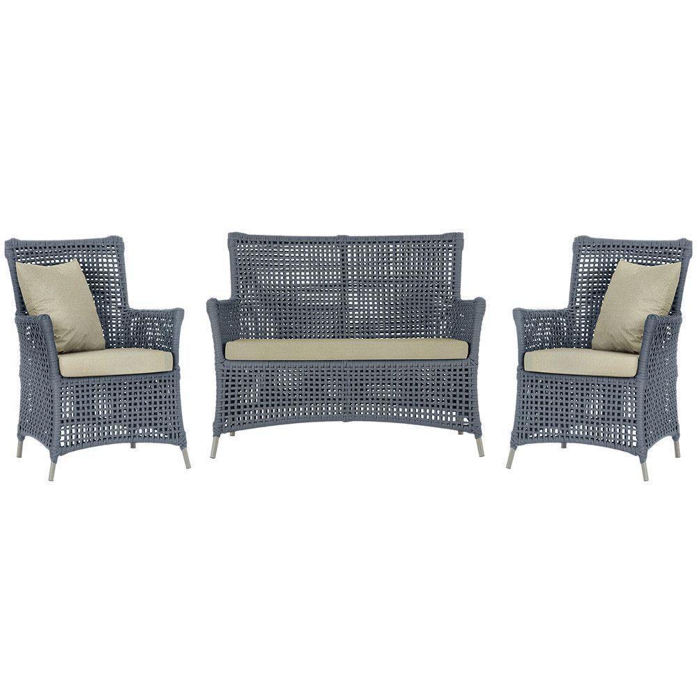 Jogo Sofá E 2 Poltronas Igapó Alumínio Fendi E7 Trama Prata - 1