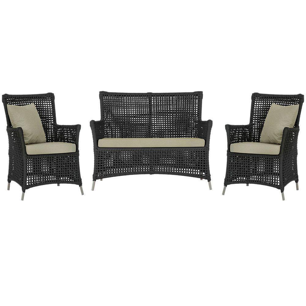 Jogo Sofá E 2 Poltronas Igapó Alumínio Fendi E7 Trama Preto - 1