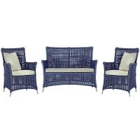 Jogo Sofá E 2 Poltronas Igapó Alumínio Fendi E3 Trama Azul - 1