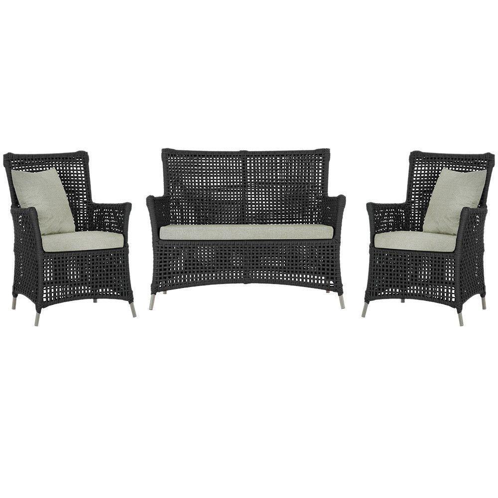 Jogo Sofá E 2 Poltronas Igapó Alumínio Fendi E3 Trama Preto - 1