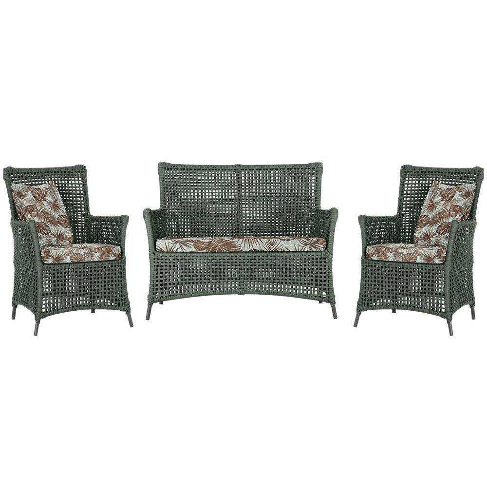 Jogo Sofá E 2 Poltronas Igapó Alumínio Preta E6 Trama Verde - 1