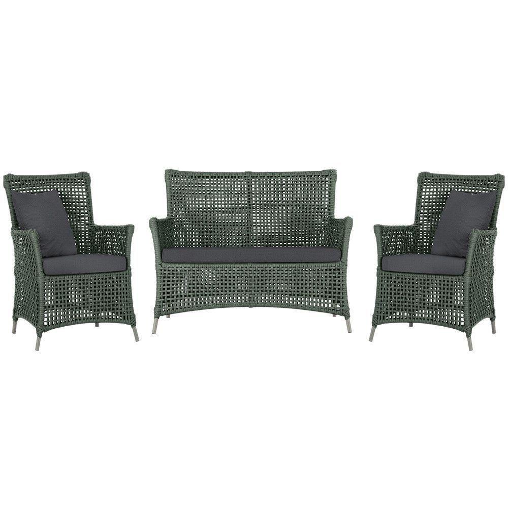 Jogo Sofá E 2 Poltronas Igapó Alumínio Fendi E11 Trama Verde - 1