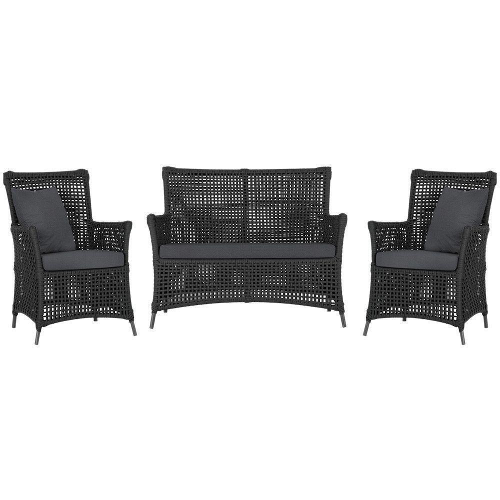 Jogo Sofá E 2 Poltronas Igapó Alumínio Preta E11 Trama Preto - 1