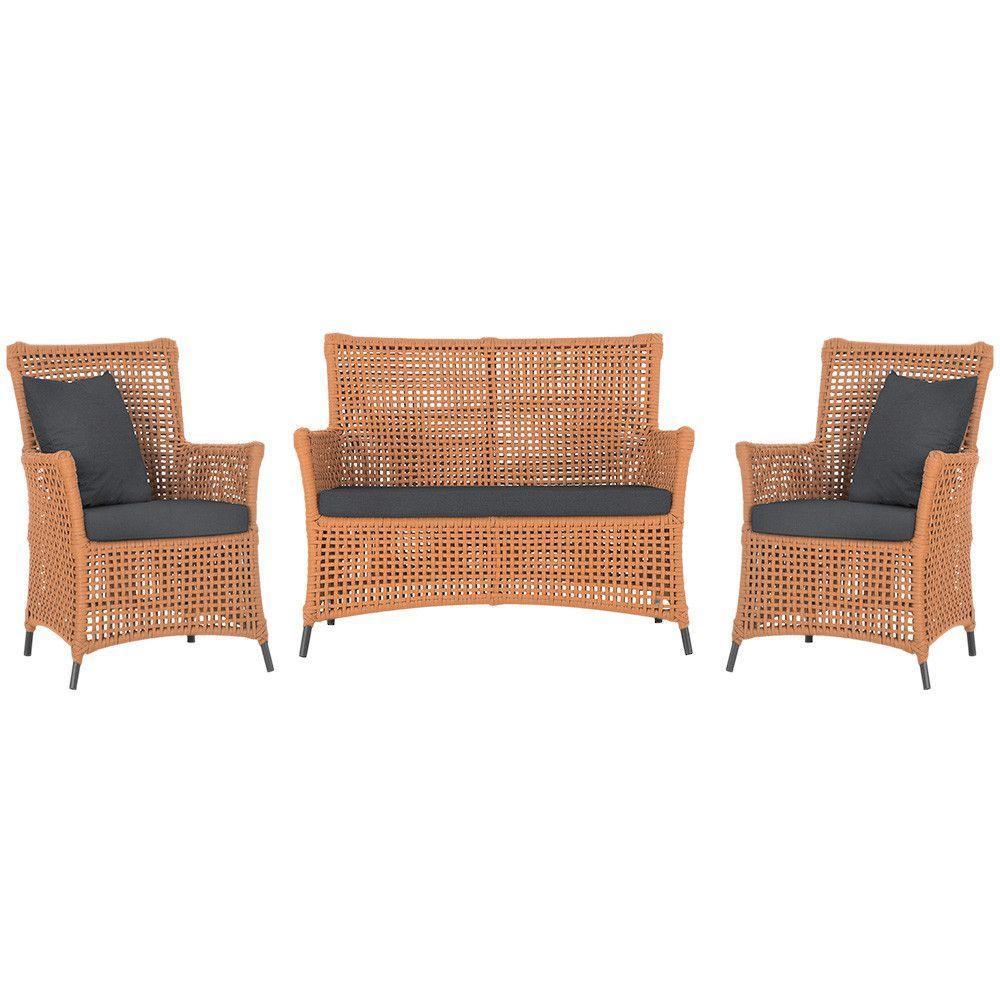 Jogo Sofá E 2 Poltronas Igapó Alumínio Preta E11 Trama Terra Cota - 1