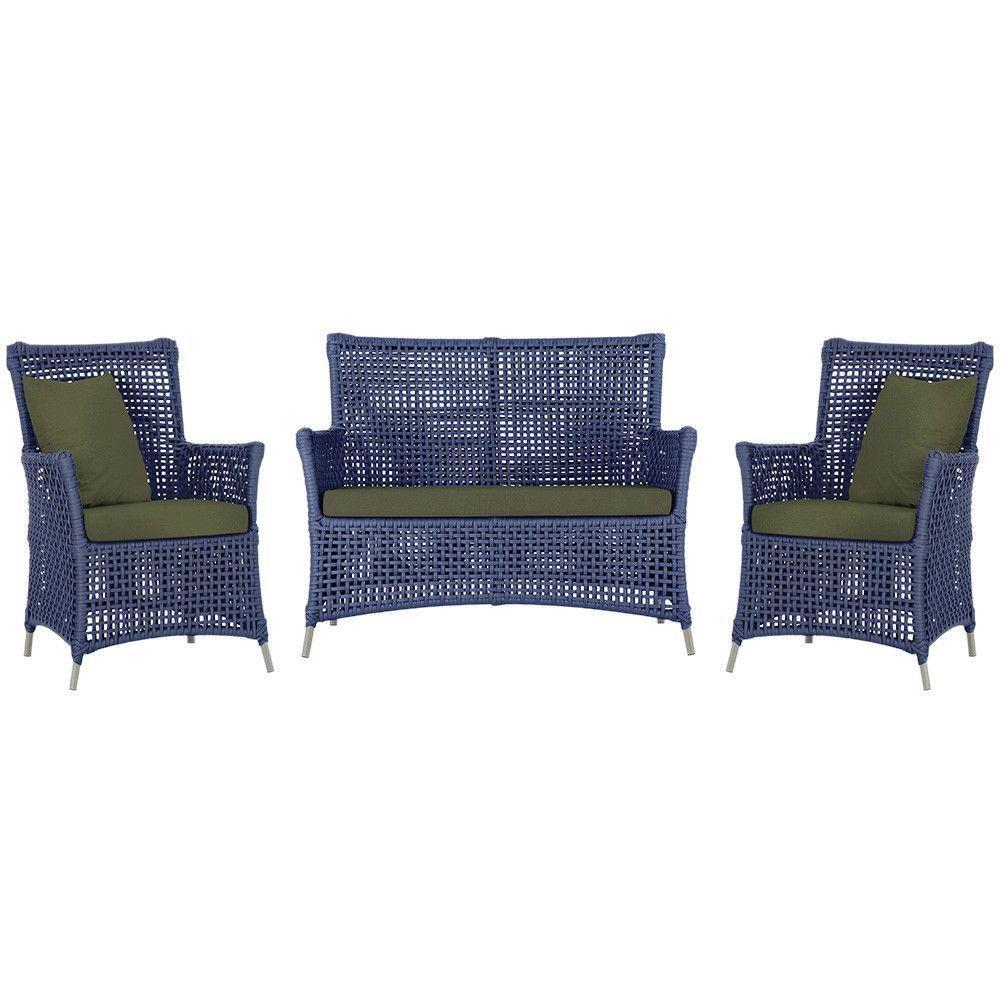 Jogo Sofá E 2 Poltronas Igapó Alumínio Fendi E13 Trama Azul - 1