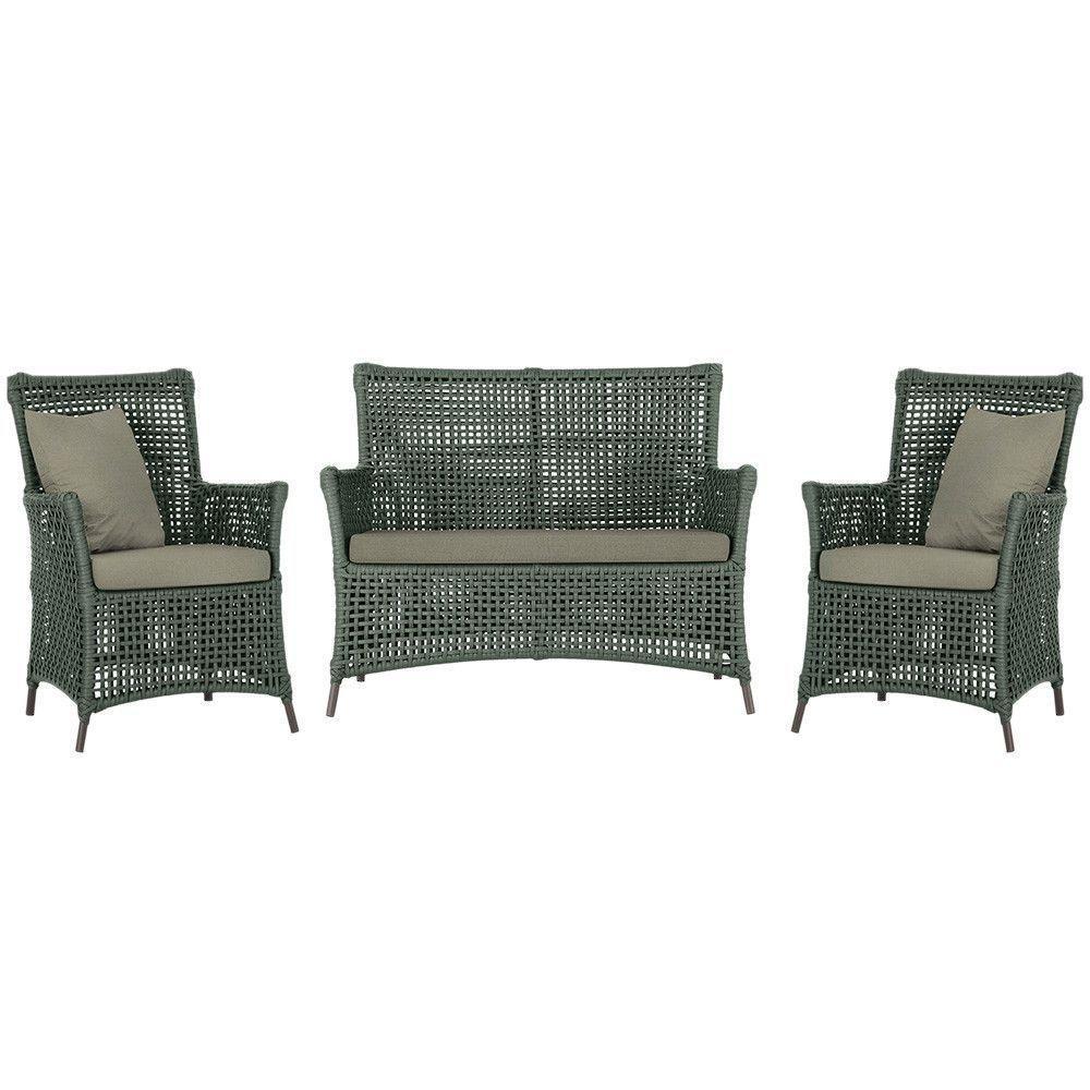 Jogo Sofá E 2 Poltronas Igapó Alumínio Marrom E8 Trama Verde - 1