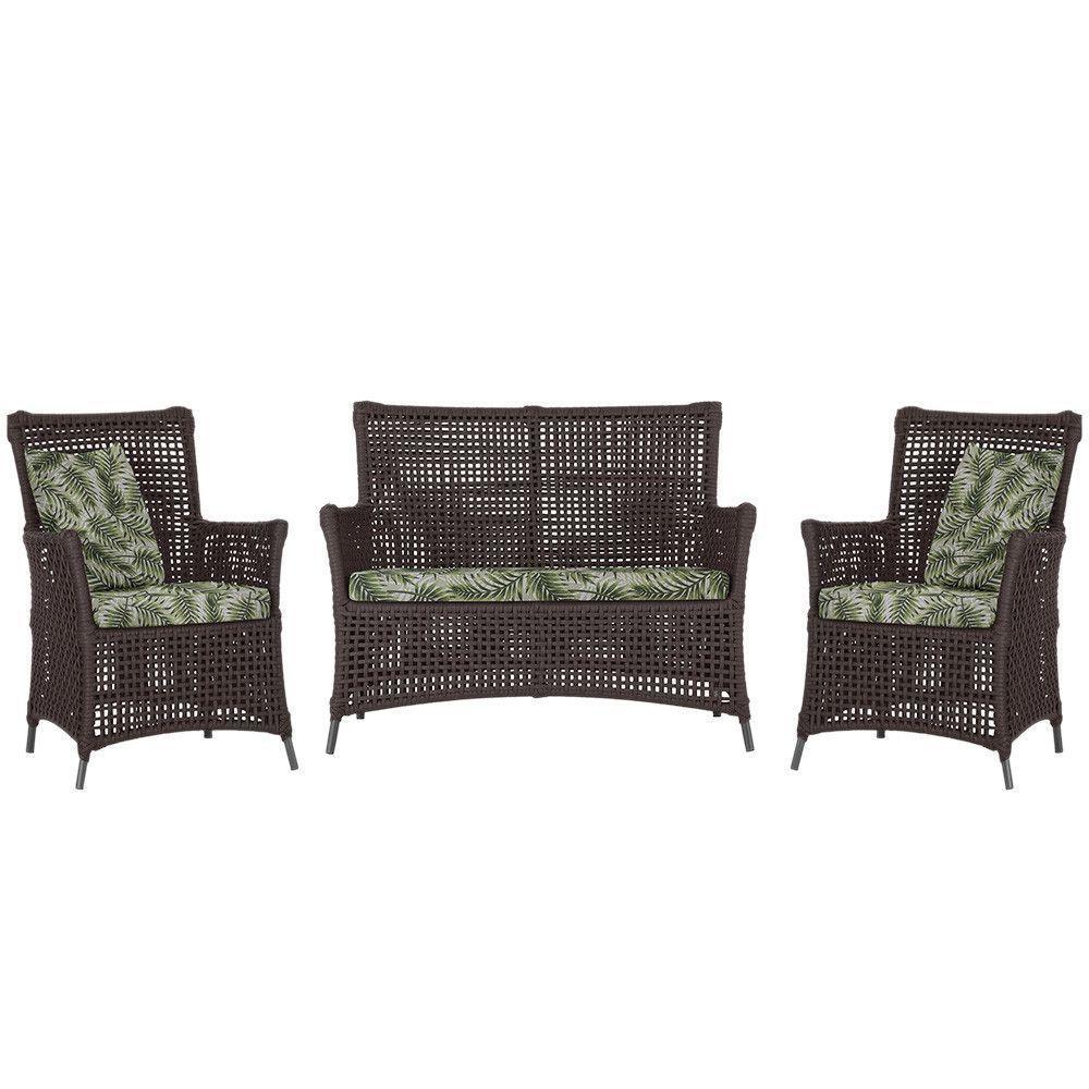 Jogo Sofá E 2 Poltronas Igapó Alumínio Preta E5 Trama Marrom - 1