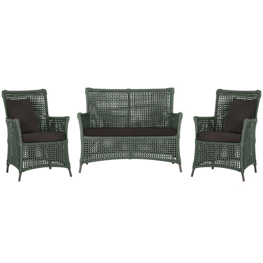 Jogo Sofá E 2 Poltronas Igapó Alumínio Marrom E9 Trama Verde - 1