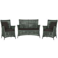 Jogo Sofá E 2 Poltronas Igapó Alumínio Marrom E9 Trama Verde - 1