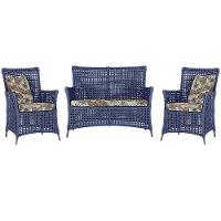 Jogo Sofá E 2 Poltronas Igapó Alumínio Marrom E6 Trama Azul - 1