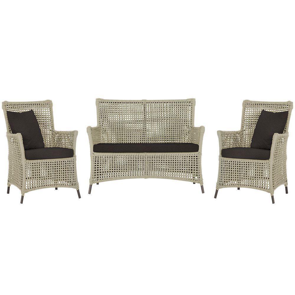 Jogo Sofá E 2 Poltronas Igapó Alumínio Marrom E9 Trama Rami - 1