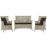 Jogo Sofá E 2 Poltronas Igapó Alumínio Marrom E9 Trama Rami - 1