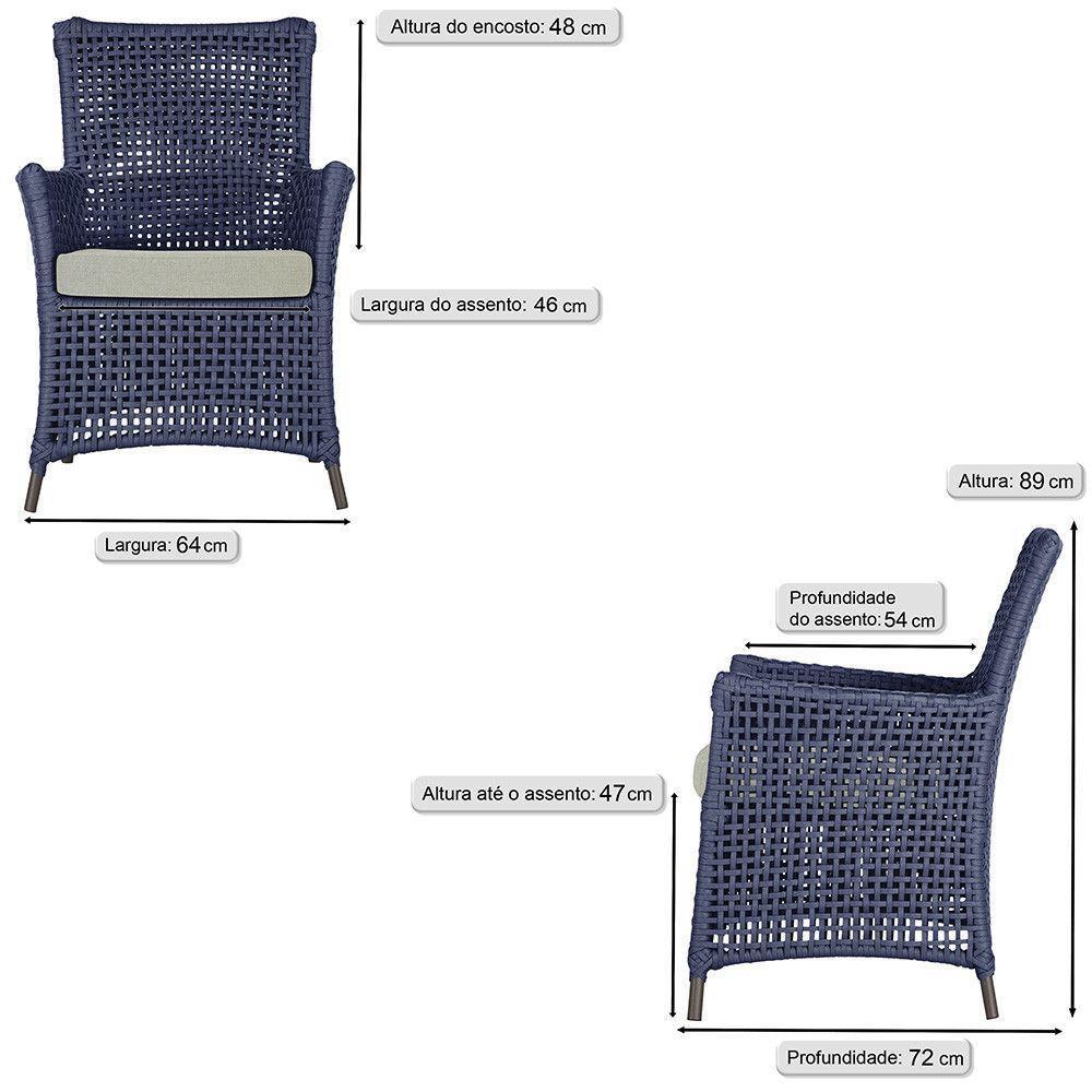 Jogo Sofá E 2 Poltronas Igapó Alumínio Marrom E3 Trama Azul - 5