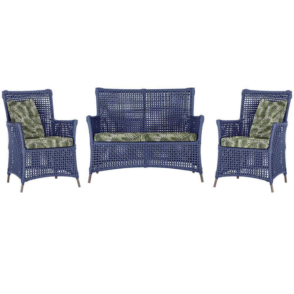 Jogo Sofá E 2 Poltronas Igapó Alumínio Marrom E5 Trama Azul - 1