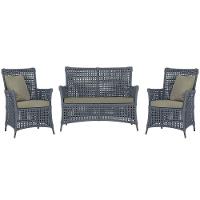 Jogo Sofá E 2 Poltronas Igapó Alumínio Marrom E8 Trama Prata - 1