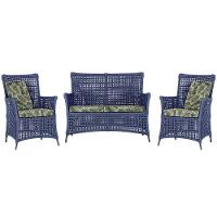 Jogo Sofá E 2 Poltronas Igapó Alumínio Preta E5 Trama Azul - 1