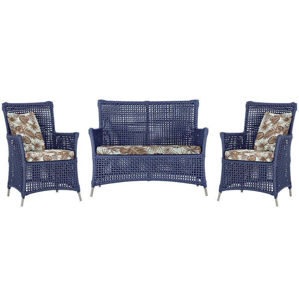 Jogo Sofá E 2 Poltronas Igapó Alumínio Fendi E6 Trama Azul - 1