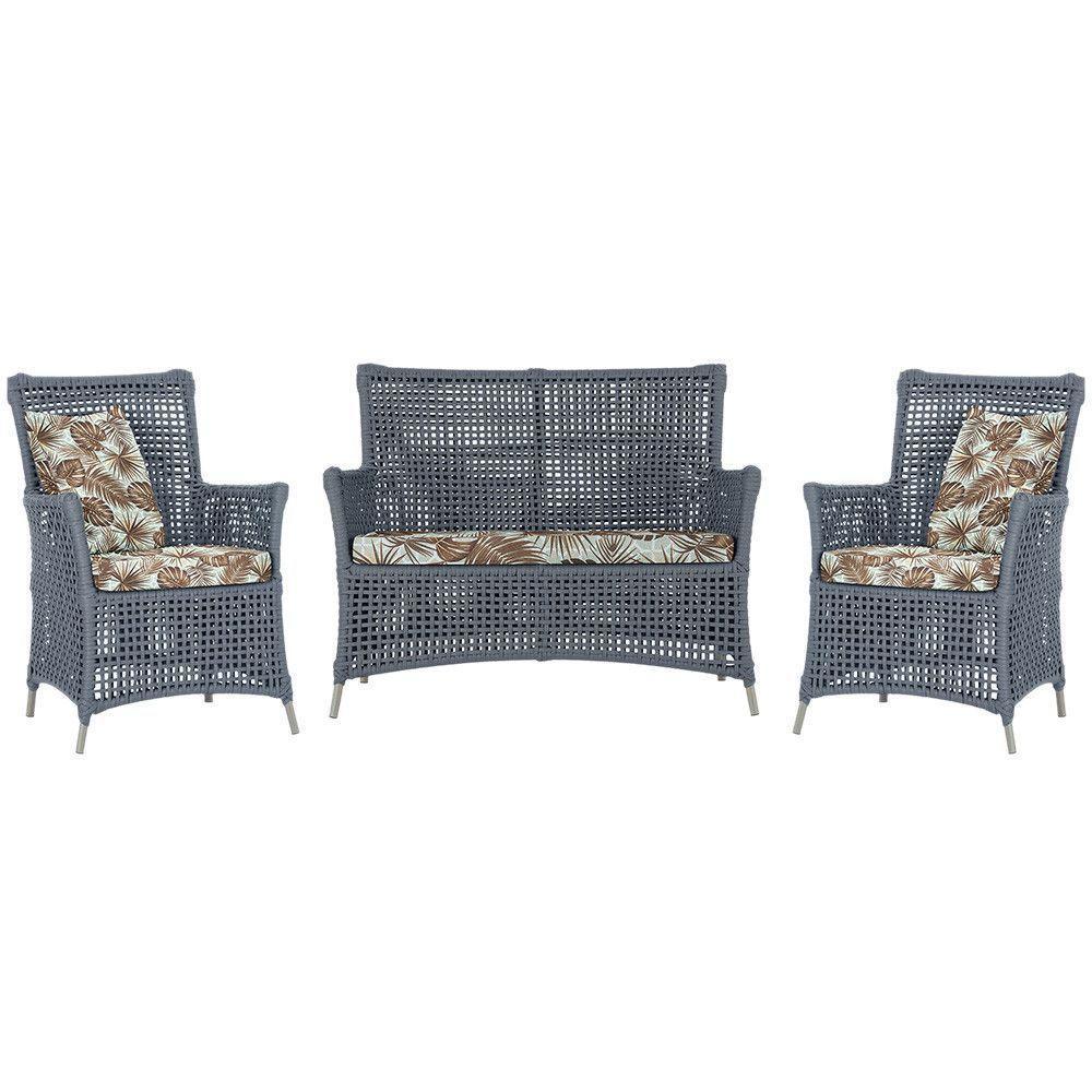 Jogo Sofá E 2 Poltronas Igapó Alumínio Fendi E6 Trama Prata - 1