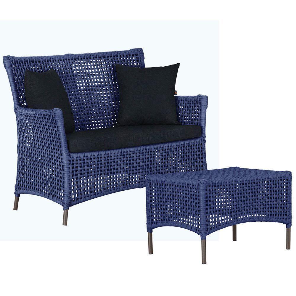 1 Sofá E Mesa Igapó Alumínio Marrom Corda Náutica E12 Trama Azul - 1