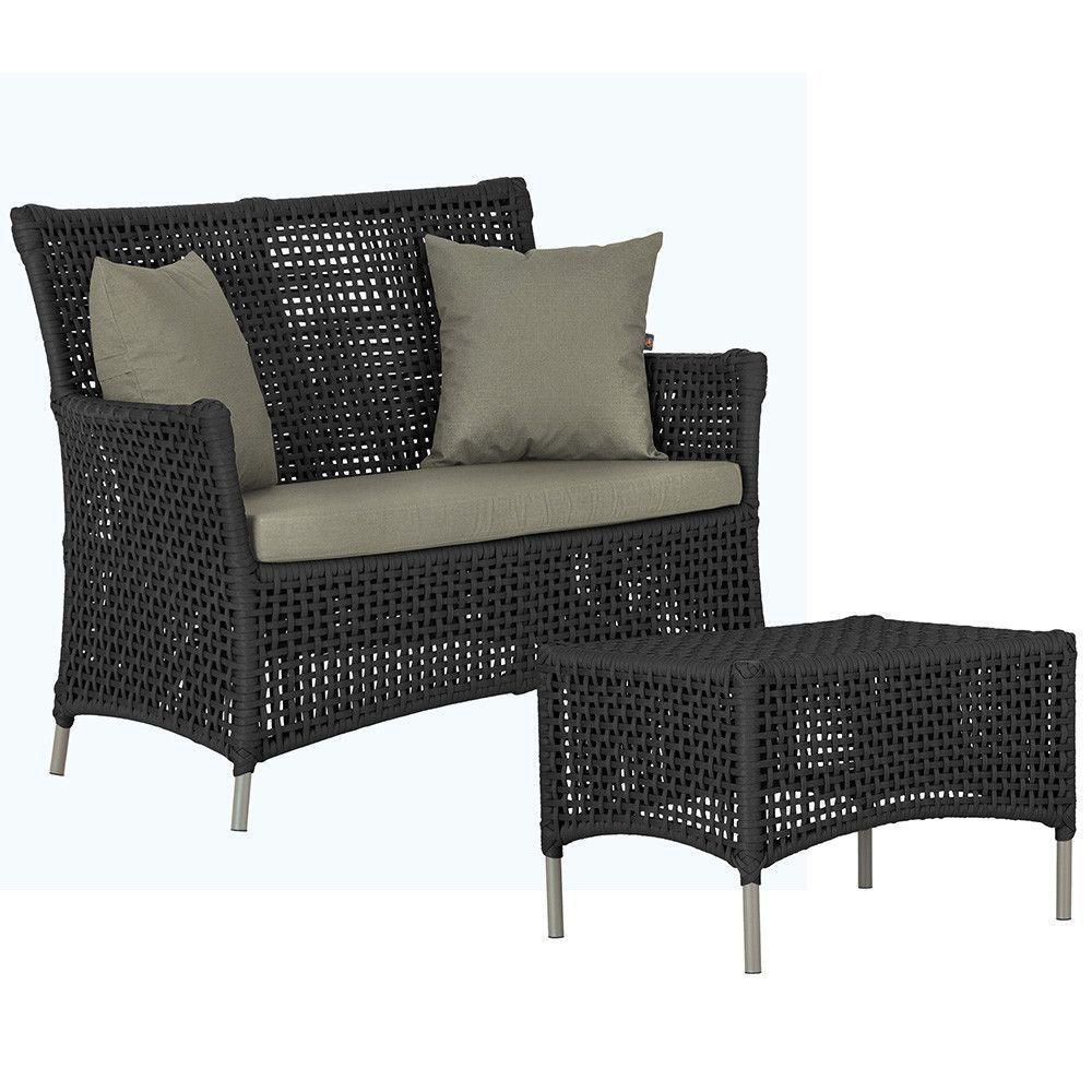 1 Sofá E Mesa Centro Igapó Alumínio Corda Náutica E8 Trama Preto - 1