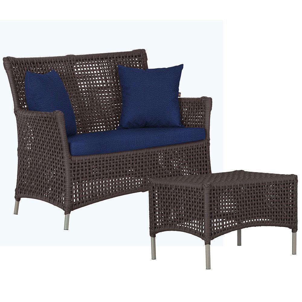 1 Sofá E Mesa Centro Igapó Alumínio Corda Náutica E10 Trama Marrom - 1