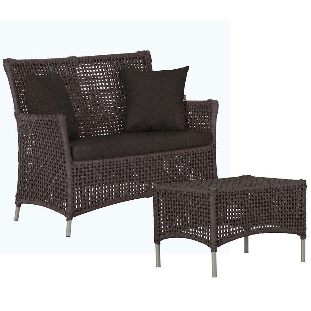 1 Sofá E Mesa Centro Igapó Alumínio Corda Náutica E9 Trama Marrom - 1