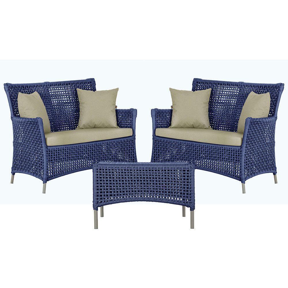 2 Sofás E Mesa Igapó Alumínio Fendi Corda Náutica E7 Trama Azul - 1