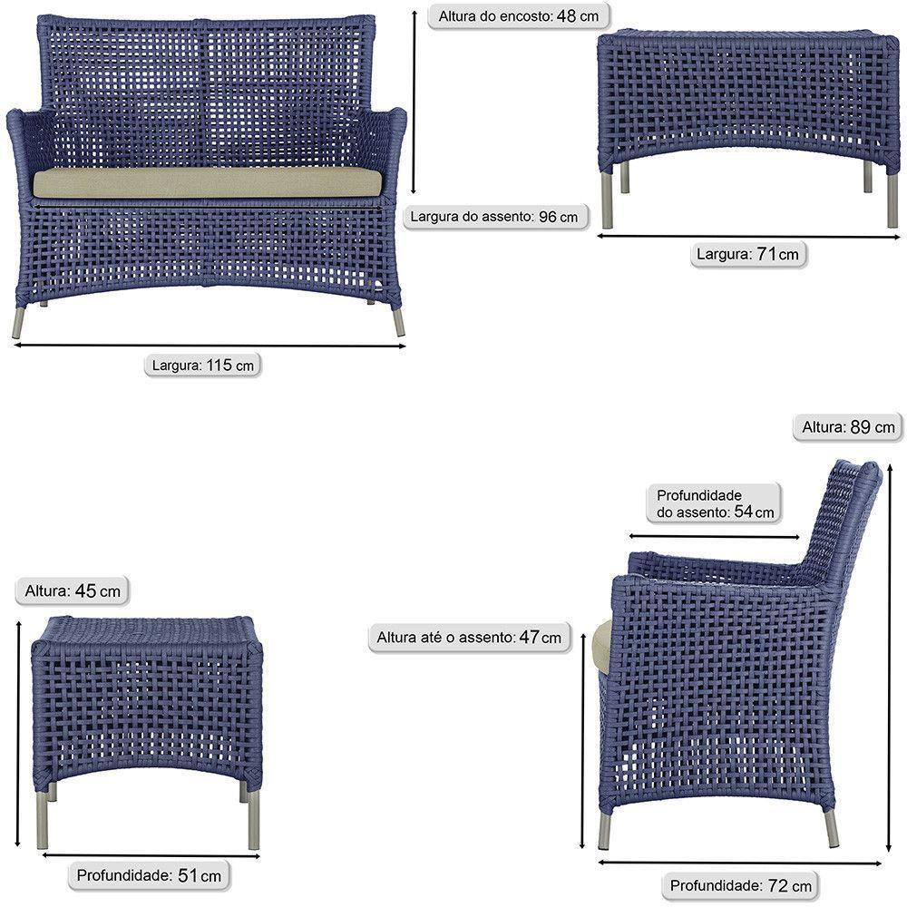 2 Sofás E Mesa Igapó Alumínio Fendi Corda Náutica E7 Trama Azul - 5