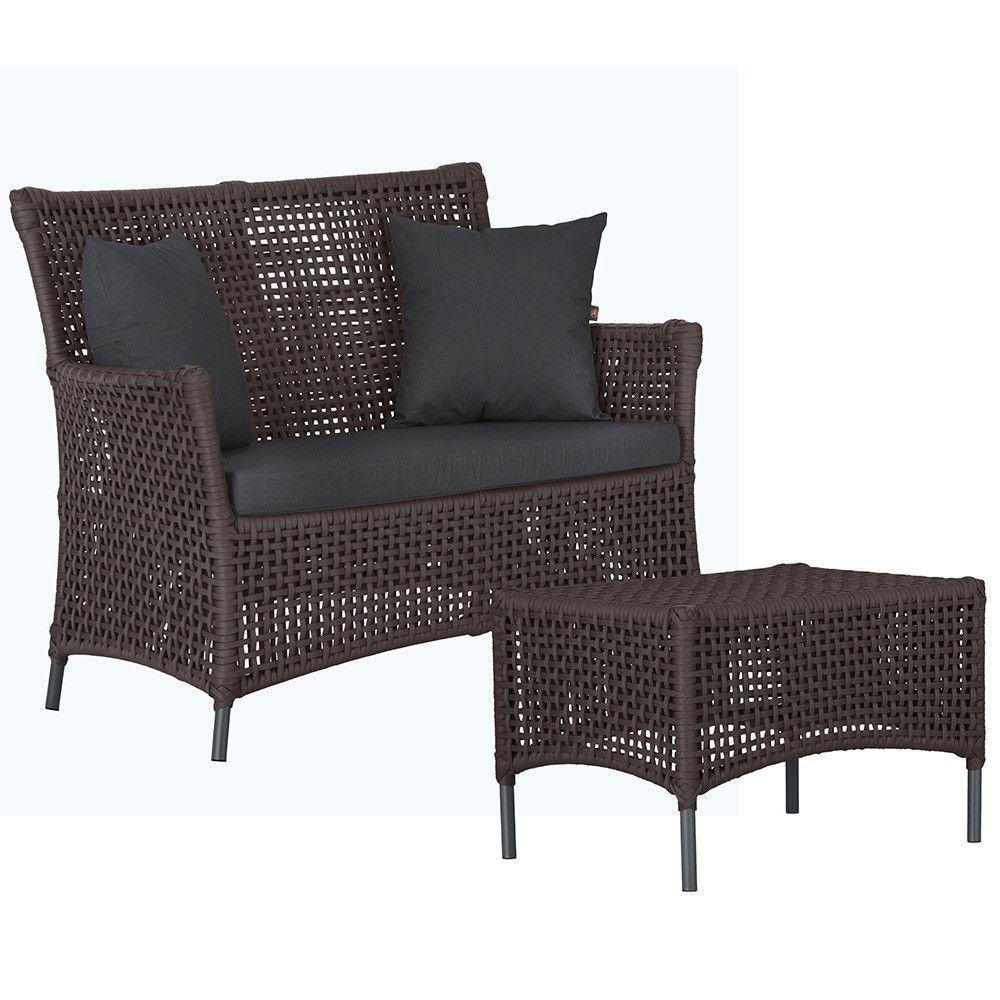 1 Sofá E Mesa Igapó Alumínio Preta Corda Náutica E11 Trama Marrom - 1