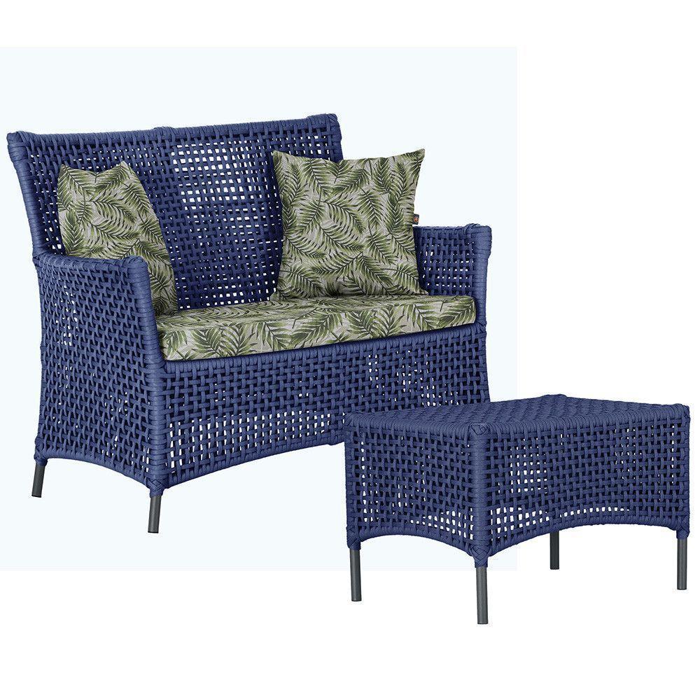 1 Sofá E Mesa Igapó Alumínio Preta Corda Náutica E5 Trama Azul - 1